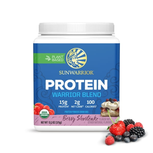 sunwarrior-warrior-blend-jagodicevje-biskvit-berry-375g Sunwarrior Warrior Blend rastlinski proteini - Jagodičevje, 375 g