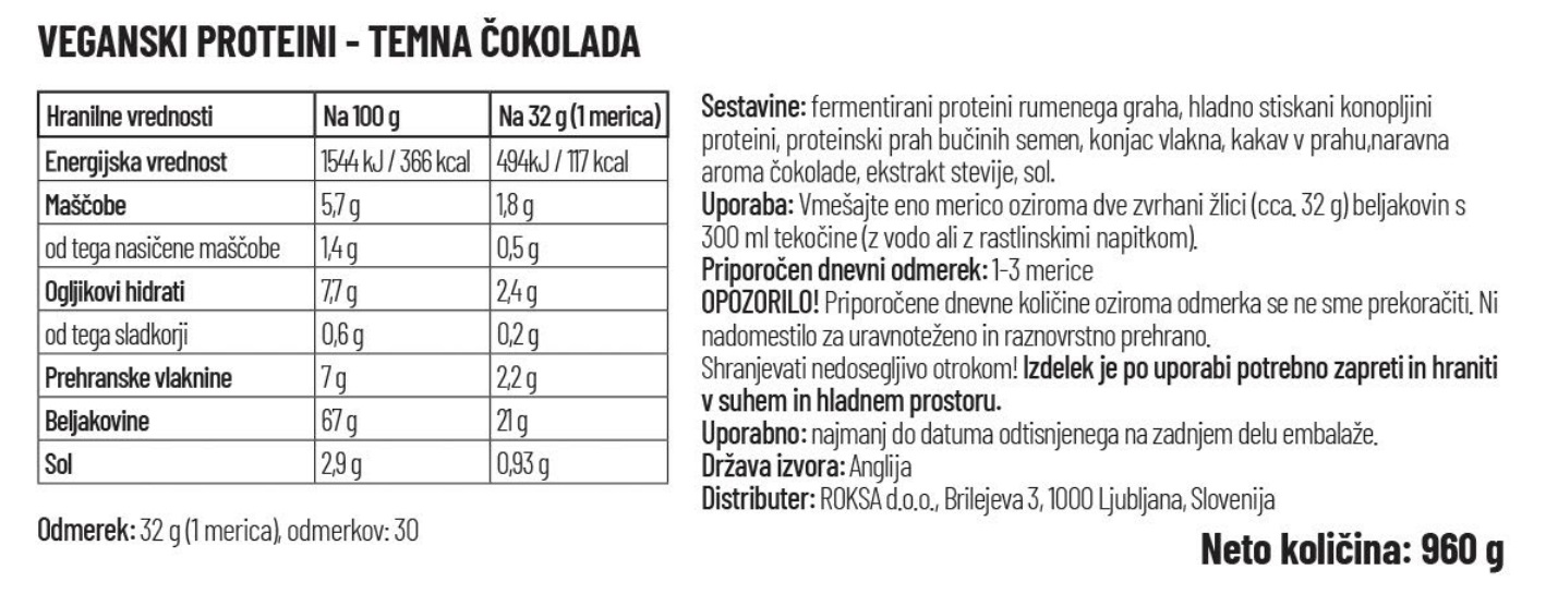 Deklaracija - Veganski proteini Vivo Life - Čokolada, 960g