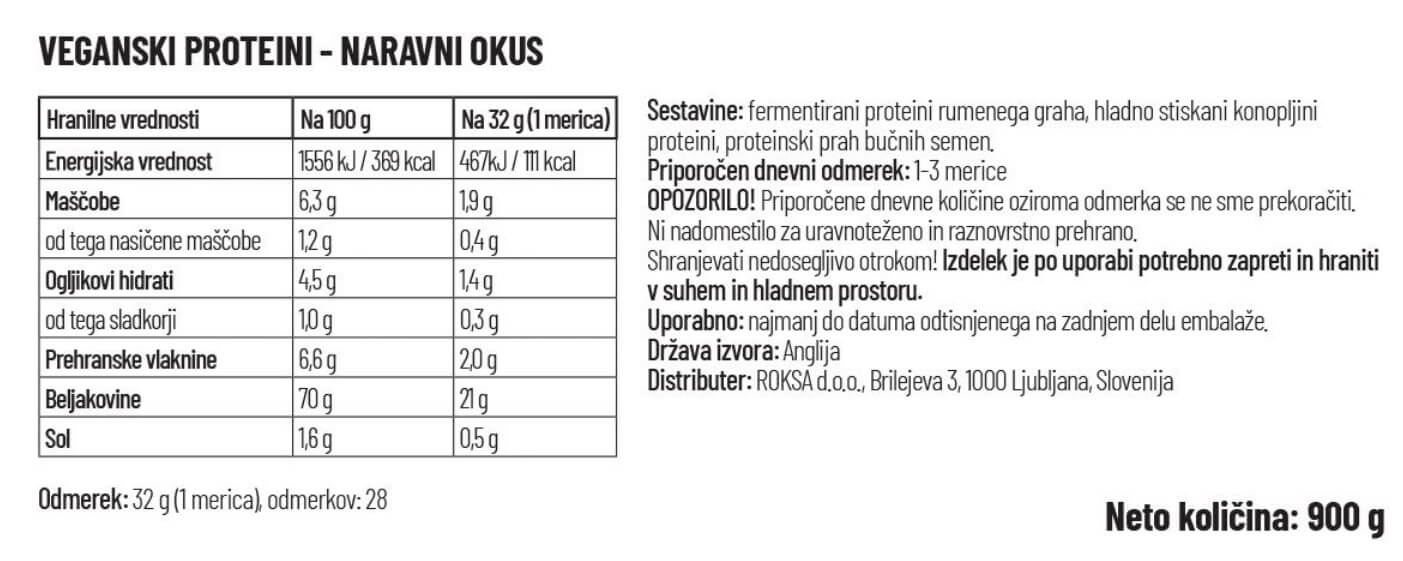 Deklaracija - Veganski proteini Vivo Life - Naravni, 960g