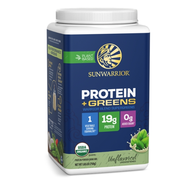 sunwarrior-warrior-blend-greens-naravni-2026 Sunwarrior Warrior Blend+GREENS rastlinski proteini - Naravni, 750 g