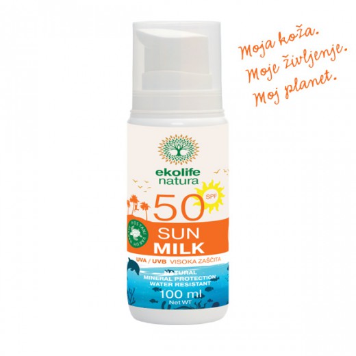Naravna sončna krema Ekolife Natura - Sun milk SPF 50, 100 ml