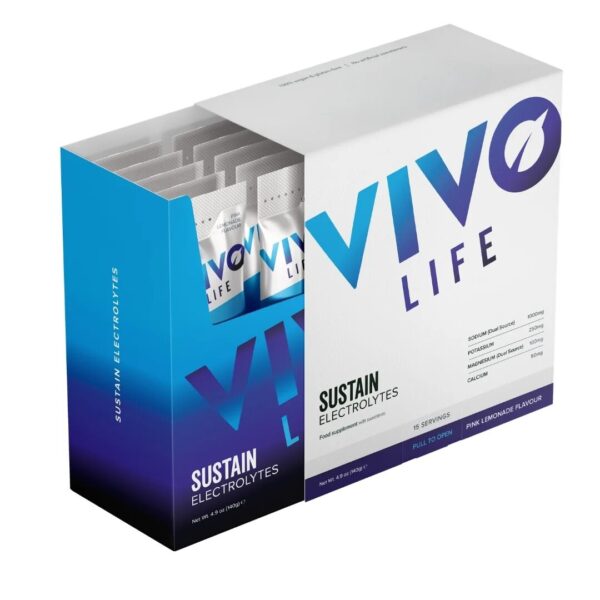 vivo-life-elektroliti-sustain-3 Vivo life Elektroliti Sustain - okus pink lemonade, 140 g (15 vrečk)